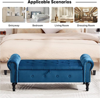 Storage Bench for Bedroom, Velvet 51" End of Bed Bench, Queen Size Bench - Image 6