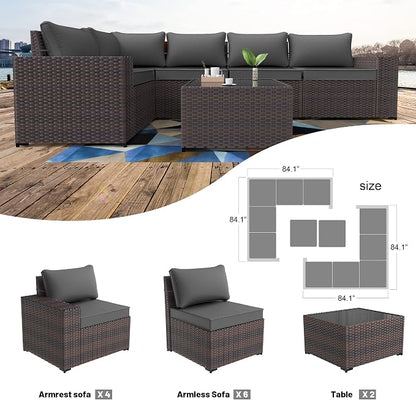 Kullavik Outdoor Patio Furniture Set, 12 Pieces Sectional Rattan Sofa Set Brown - Image 6