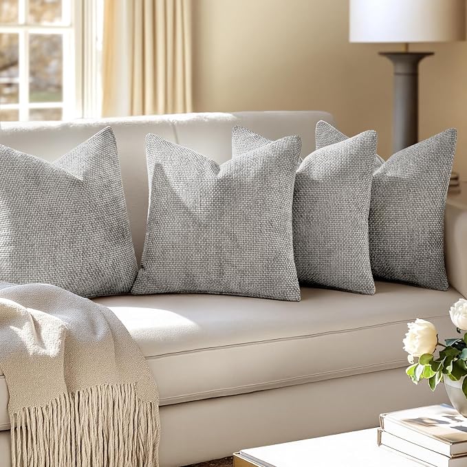 MIULEE Soft Decorative Chenille Pillow Covers Light Gray 18x18 Pack of 4 | - Image 5