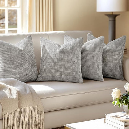 MIULEE Soft Decorative Chenille Pillow Covers Light Gray 18x18 Pack of 4 | - Image 5