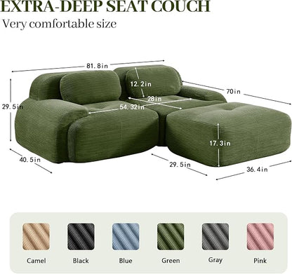 Boneless Sectional Couch, No Assembly Required, 81.8” L Shaped Modular Cloud - Image 3