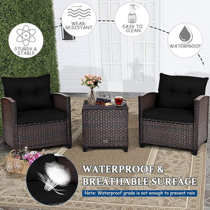 COSTWAY 3PCS Patio Furniture Set, PE Rattan Wicker Sofa w/Washable Cushion and - Image 6