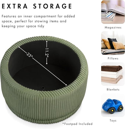 Furniture of America Lennox Modern Chenille 29-inch Round Storage Ottoman - Image 4