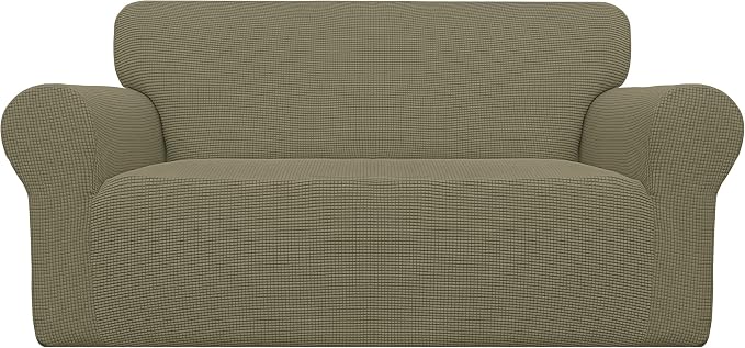 Easy-Going Stretch Loveseat Couch Covers Washable Khaki | 1-Piece Loveseat by Easy-Going