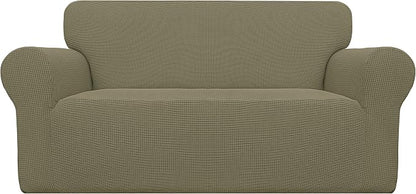 Easy-Going Stretch Loveseat Couch Covers Washable Khaki | 1-Piece Loveseat by Easy-Going