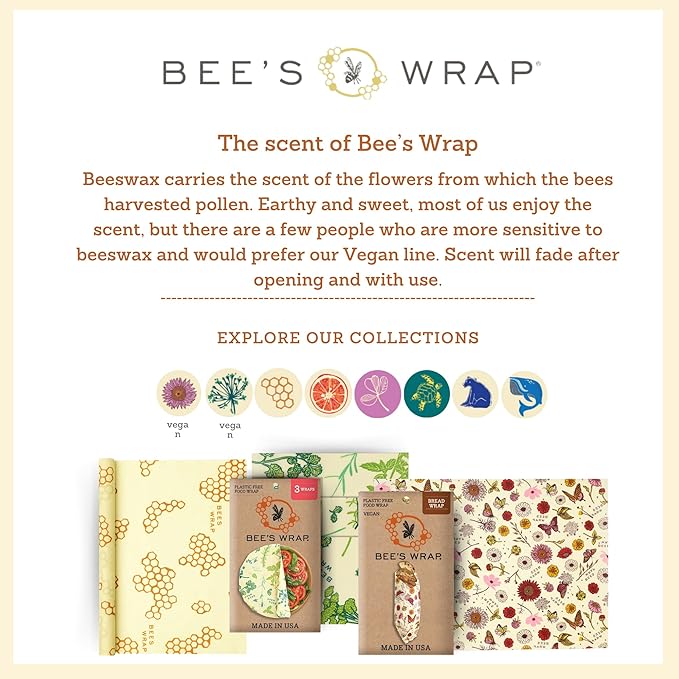 Bee's Wrap Beeswax Wraps for Food - Ocean 3 Pack (2M 1 Sandwich) Made in USA Reusable & Organic Food Wraps, Sandwich Wrap - Eco-Friendly Alternative to Aluminum Foil & Plastic Wrap