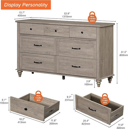 WAMPAT Grey 7 Drawers Dresser for Bedroom, Wide Chest of Drawers Kids Dresser - Image 2