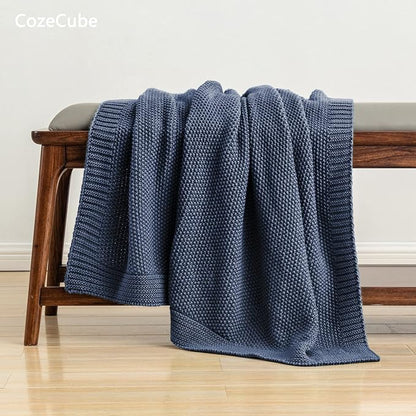 CozeCube Dusty Blue Seed Stitch Throw Blanket 50"x60", Farmhouse Decor | Blanket - Image 4