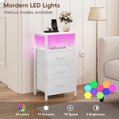 Vagusicc Night Stand with Charging Station, LED Nightstand - Image 4