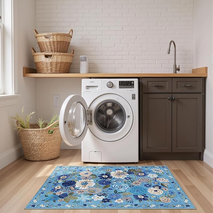 Blue Garden Floral Hallway Runner Rug 2x4 - Image 4