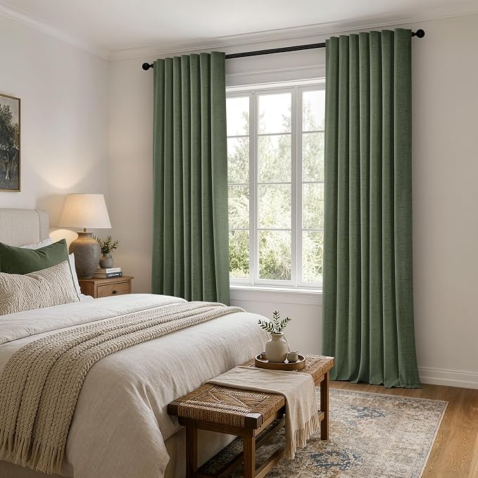 MIULEE 100% Blackout Linen Curtains 42 x 63 Inch Olive Green 2 Panels | Thermal - Image 8