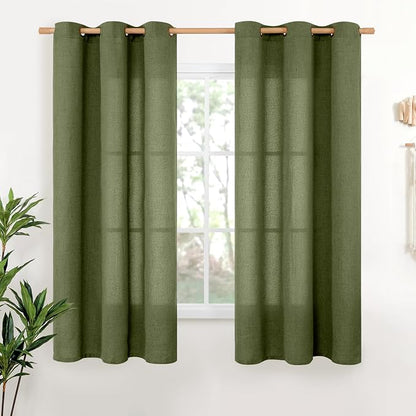 YoungsTex Olive Linen Curtains 63 Inch Length 2 Panels by YoungsTex