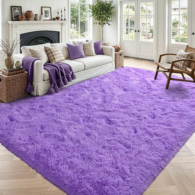 4'x5'3'' Purple Fluffy Soft Area Rug Non-Slip by ModernHomeDecor