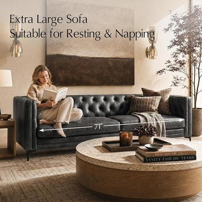 HULALA HOME 84" W Faux Leather Sofa Couch - Image 3