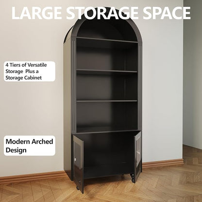 Wildhome Wooden Arched Bookshelf, 5-Tier Shelf, Farmhouse Storage Display - Image 9