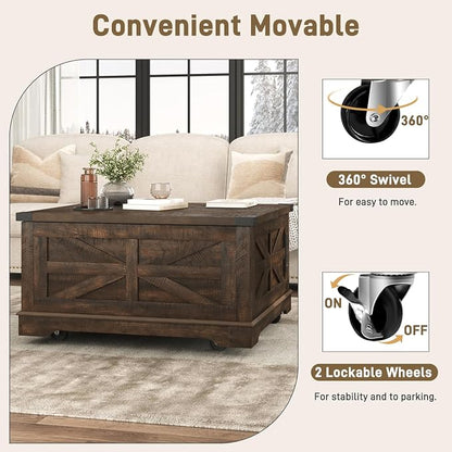 Hlivelood 36" Farmhouse Movable Lift Top Coffee Table - Image 5