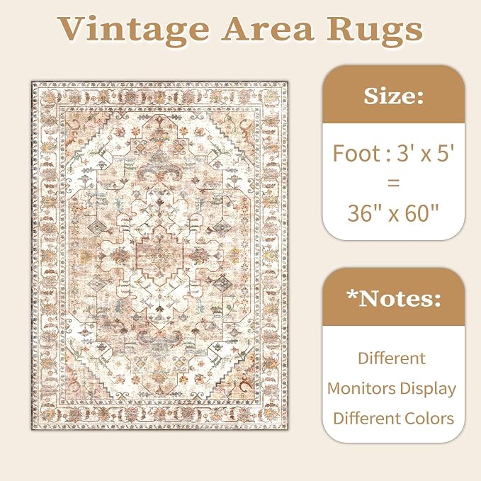 SERISSA 3x5 Washable Non Slip Boho Area Rug - Image 6