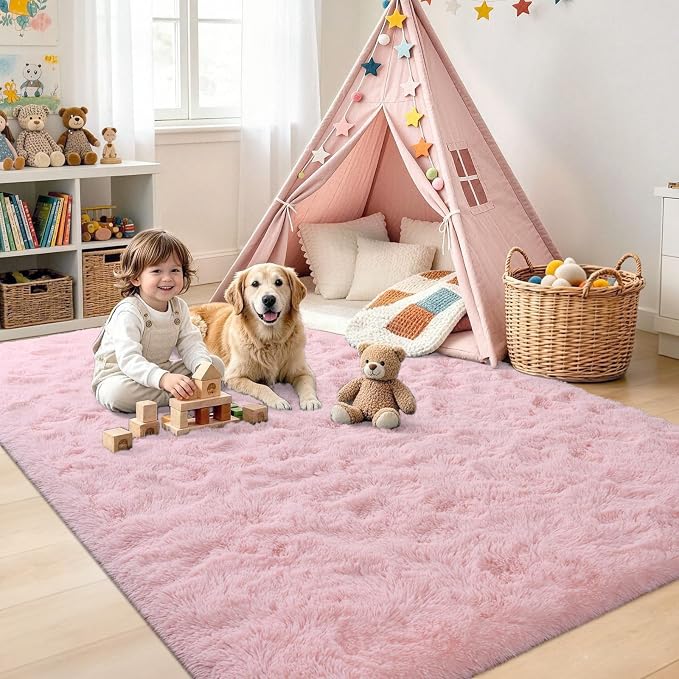 Noahas 4'x5'3'' Pink Fluffy Soft Area Rug Non-Slip - Image 4