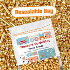 Gold Pearl Star Rods Sprinkles, Edible Gold Pearls Sprinkles for Cake Decorating, 150g/5.29oz, Cake Decoration, Cake Toppers, Wedding Party, Christmas Baking Supplies