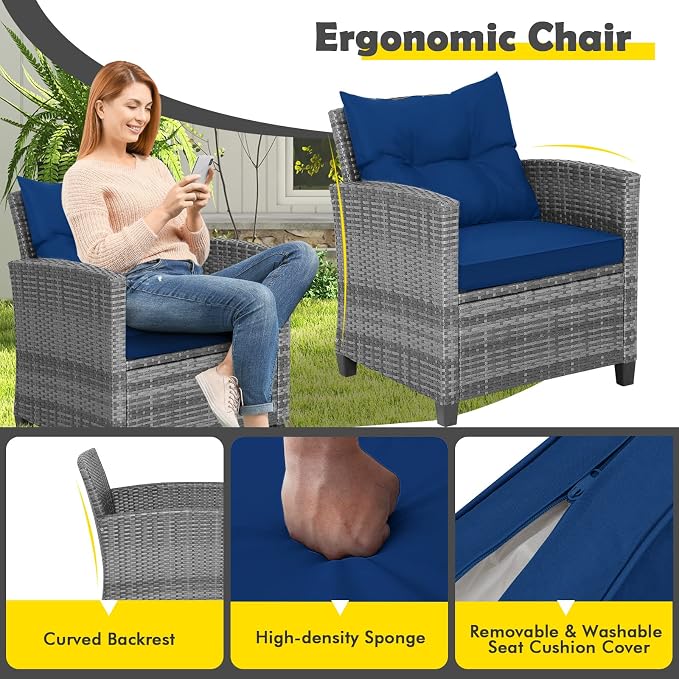 COSTWAY 3-Piece Patio Furniture Set, Outdoor Wicker Rattan Sofa - Image 5