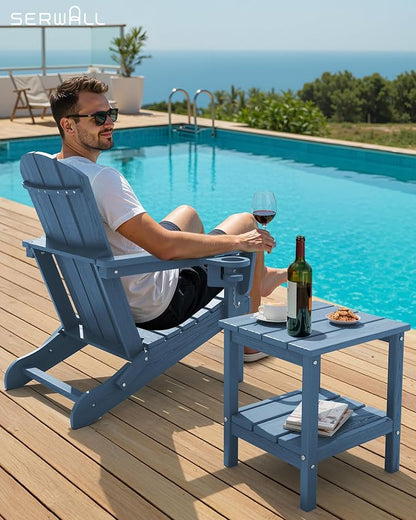 SERWALL 2-Tier HDPE Outdoor Side Tables Set of 4, Weatherproof Rectangular - Image 7