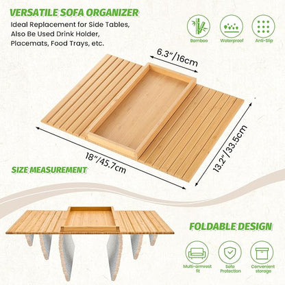 GEHE Bamboo Sofa Arm Tray, Foldable Couch Arm Tray Side Table, Anti-Falling - Image 9