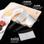 5-PCS Premium Griddle Accessories Kit, Ultimate Stainless Steel Flat Top Grill Accessories for Blackstone BBQ, Teppanyaki, Hibachi – Durable Griddle Spatula, Ideal for Outdoor & Camping