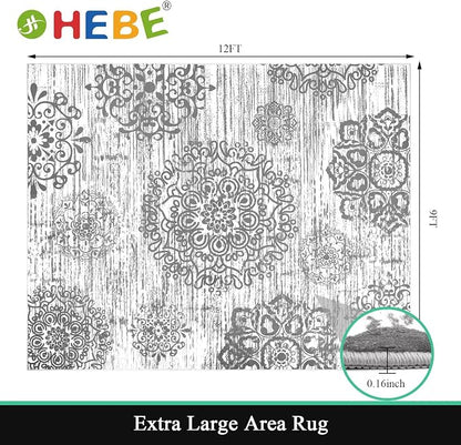 HEBE Area Rug for Living Room 9'x12', Washable Non Slip Boho Bedroom Rug | - Image 2