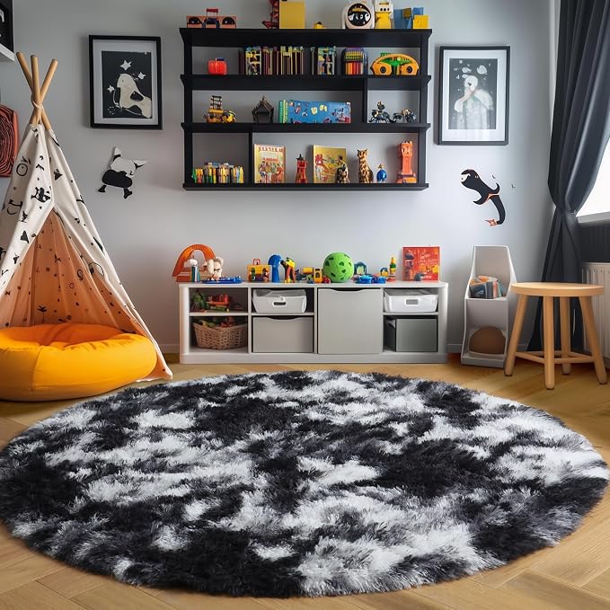 Amdrebio Black White Grey Round Circle Area Rug 4Ft - Image 7