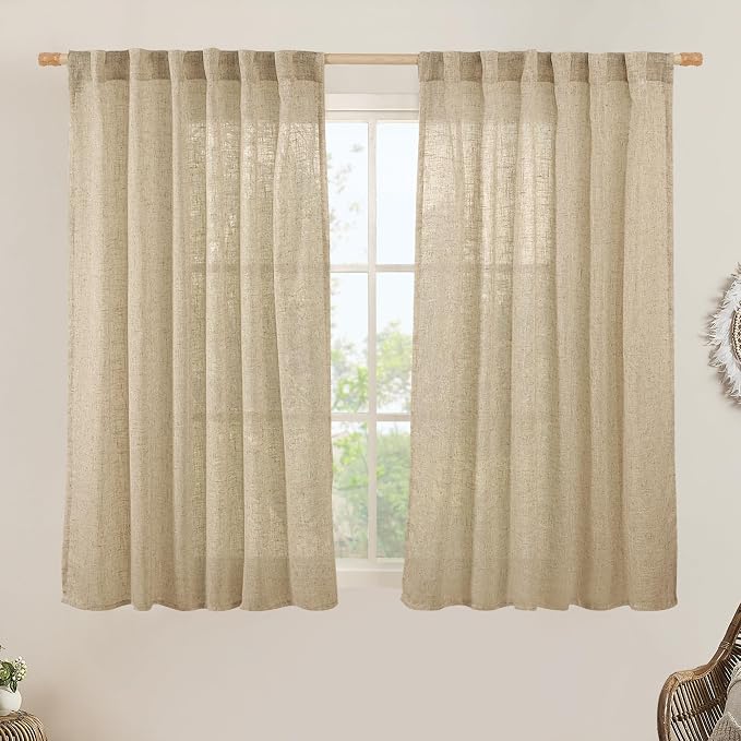 Brown Sheer Linen Curtains 45 Inches Long 2 Panels, 52 x 45 Inch | Light by LAMIT