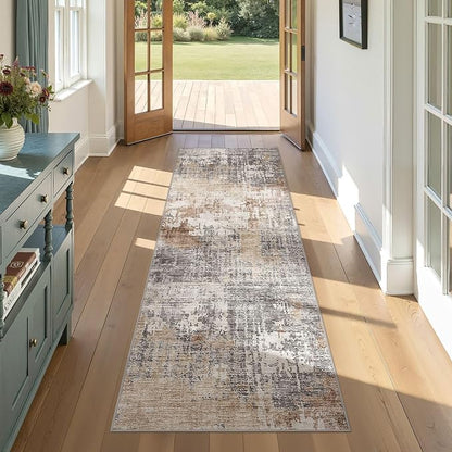 DMOYEST Washable Runner Rug for Hallway: 2x6 Neutral Modern Abstract Low Pile by DMOYEST