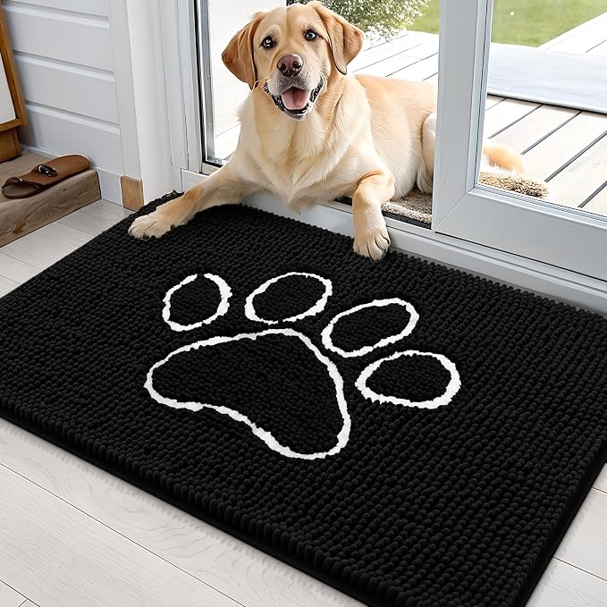 OLANLY Dog Door Mat for Muddy Paws 36x24, Paw Print Design Chenille Mud Mat | by OLANLY