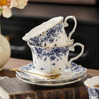 TATSUMI Country Roses Bone China Tea Cup and Saucer Set, 6 Pieces, Vintage Style, For Women and Tea Parties（sky blue，2 sets）