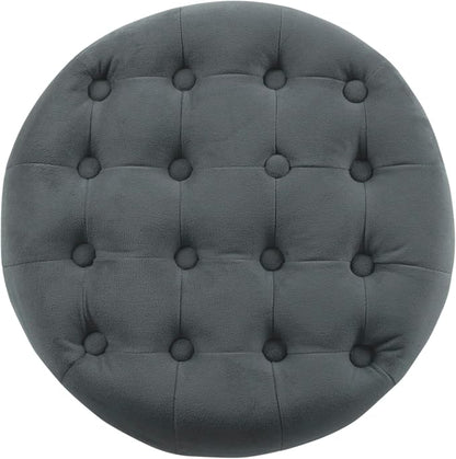 Homepop Home Decor | Upholstered Round Velvet Tufted Foot Rest Ottoman | Ottoman - Image 8