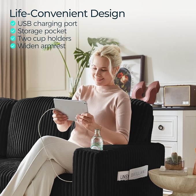 LINSY HOME Loveseat Sofa with Pull Out Couch Chaise: 2-in-1 Convertible 2 - Image 8