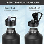 HASLE OUTFITTERS Half Gallon Insulated Water Bottles 64 oz, Stainless Steel Metal Water Jug with 2 Lids Keep Cold 48h/Hot 24h, Leak Proof & BPA-Free Water Flask Jug(Black,1)