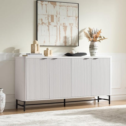 Fatmok 65" Buffet Cabinet with Storage, Fluted Credenza Sideboard with 4 Doors - Image 3