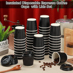 Uiifan 100 Set 4oz Disposable Espresso Cups with Lids Ripple Corrugated Paper Disposable Coffee Insulated Hot Ripple Cups for hot Chocolate, Tea, and Cocoa Drinks(Black)