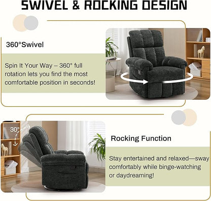 Korser Recliner Chair, Swivel Rocker Recliner Chair - Image 3