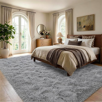 5x7 Grey Fluffy Soft Area Rug Non-Slip - Image 3