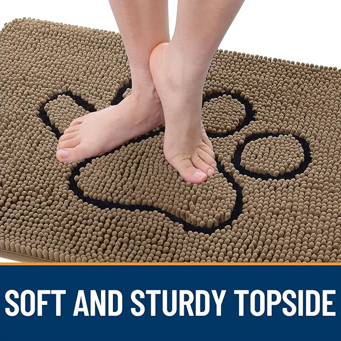 OLANLY Dog Door Mat for Muddy Paws 47x32, Paw Print Design Chenille Mud Mat | - Image 4