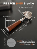 54mm Bottomless Portafilter with Puck Screen | Fits for 54mm Breville Machines | Stainless Steel portafilter and Mahogany Handle|Espresso Machine Accessories(Mahogany)