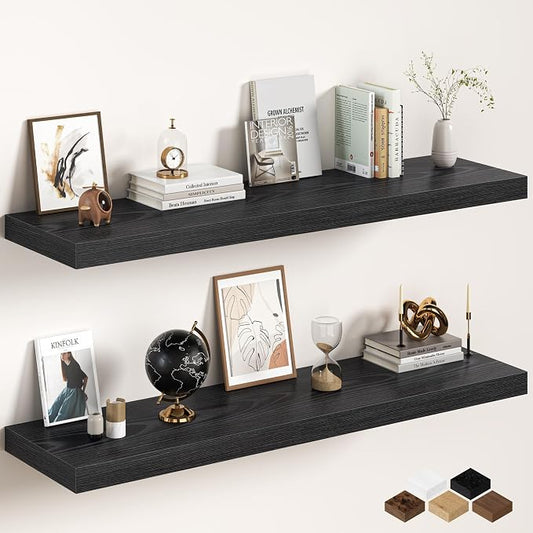 Black Floating Shelves 55Inch Long, 12 Inch Deep Floating Shelves by FunMemories