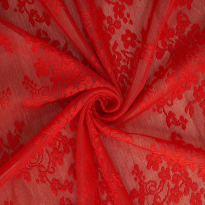 YJ YANJUN Vintage Lace Curtains 63 Inch Length 2 Panels Set Christmas Red Sheer - Image 5