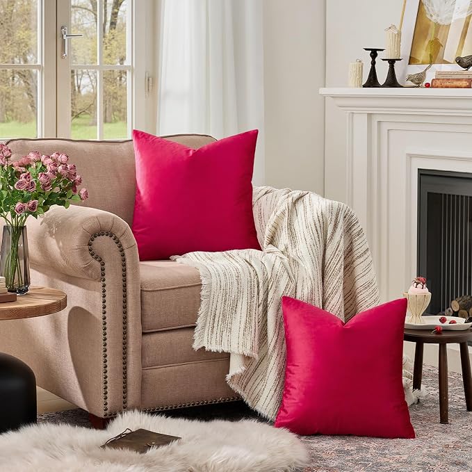 GIGIZAZA Red Velvet Pillow Covers 26x26 Decorative Pillows Pack of 2 | Throw - Image 3