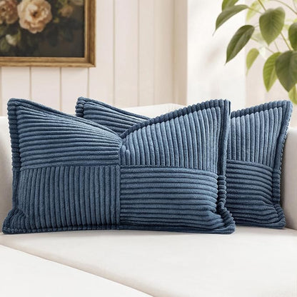 MIULEE Blue Corduroy Lumbar Pillow Covers 12x20 Inch 12x20 Inch by MIULEE