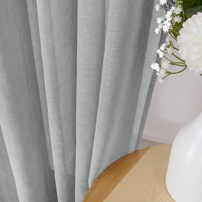 Tollpiz Short Sheer Curtain Living Room Linen Textured Curtains Sheer Light - Image 3