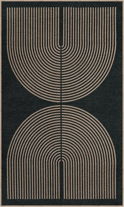 Lahome Modern Rainbow Easy Jute Outdoor Patio Rug, 3x5 Black Office Rug | - Image 9