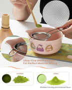 Matcha Whisk Set, 7 Pcs Pink Matcha Set Includes Matcha Bowl,Matcha Whisk and Holder, Bamboo Scoop, Scoop Rest, Sifter and Tea Towel -Matcha Kit for Matcha Lovers
