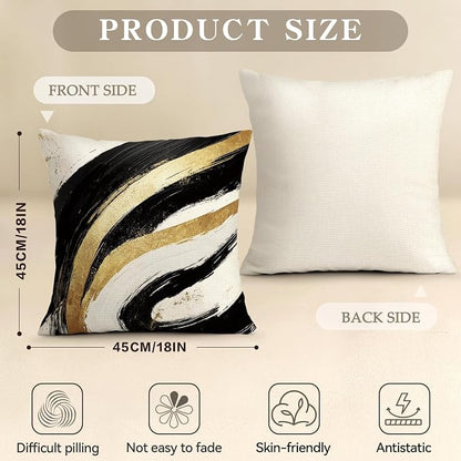 OBSEDE Abstract Black Gold Ink Brush Strokes Throw Pillow Covers 18 × 18 in - Image 3